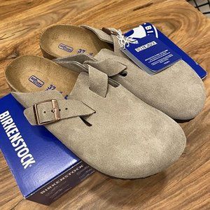 Women's Taupe Suede Wide Version Footbed Clogs Sandals Size 37 (6-6.5)